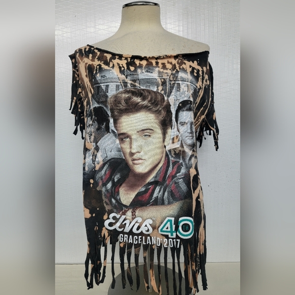 Elvis Presley Tops - Elvis Presley Fringe Tee Upcycled Retro Band Merch